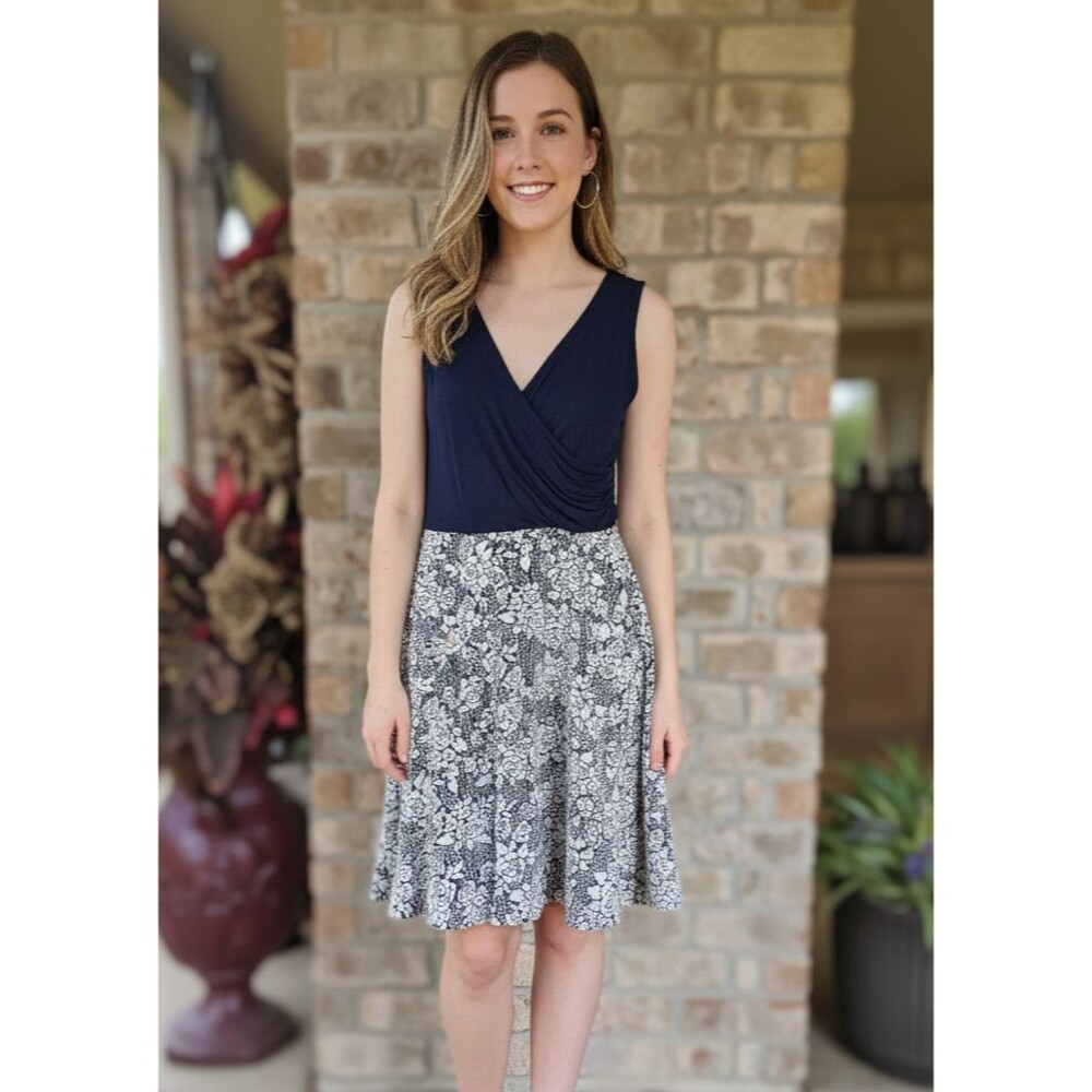 HAIL3Y: 23 Navy Blue Surplice‎ A-Line Dress Women's M Knee Length Sleeveless